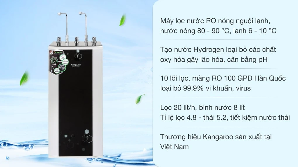 Máy lọc nước Kangaroo KG109UV với chức năng lọc nước nóng, nguội, lạnh và tạo nước Hydrogen