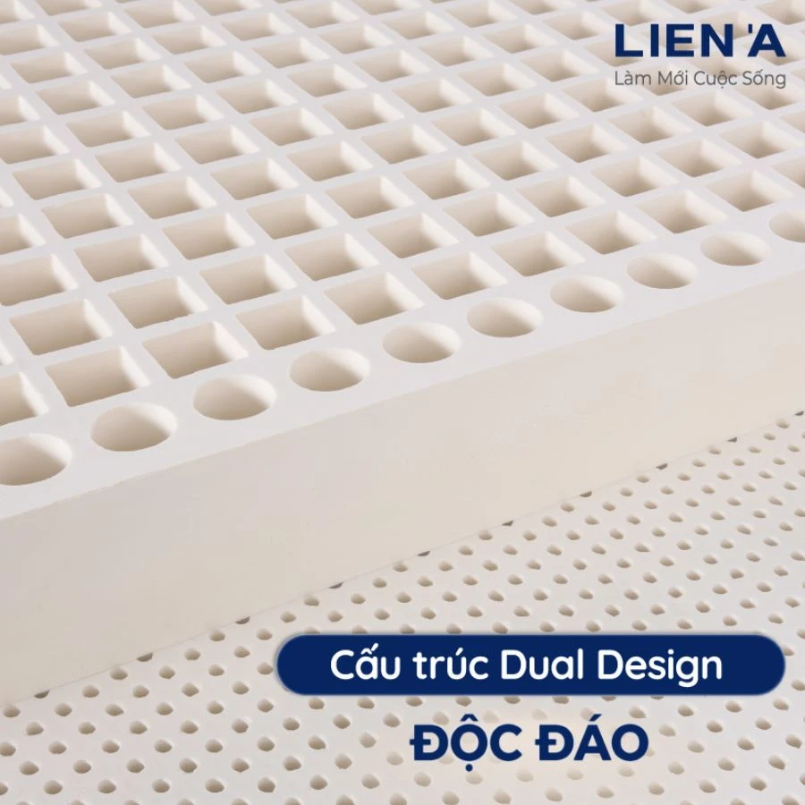 Chi tiết bề mặt nệm Liên Á Classic với thiết kế Dual Design, có các lỗ thông hơi và ô vuông giúp tăng độ thoáng khí