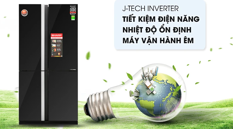 Tủ lạnh Sharp Inverter 561L SJ-FX680V-DSS màu đen sang trọng, tích hợp công nghệ tiết kiệm điện và vận hành êm ái
