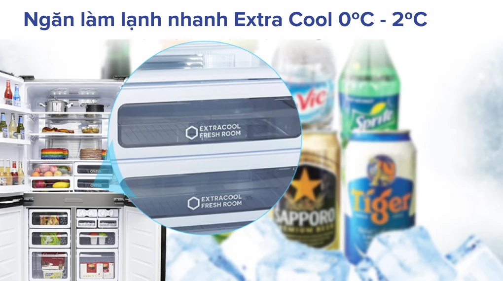 Tủ lạnh Sharp Inverter 561L SJ-FX680V-DSS có ngăn Extra Cool Fresh Room, giữ lạnh nhanh cho đồ uống và thực phẩm